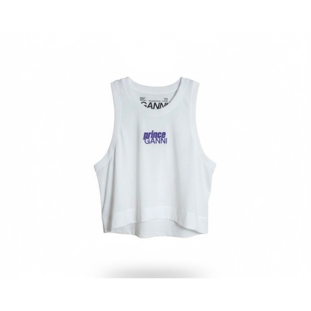 Ganni Tank Top Womens XL White Prince Ganni Cropped Athletic Logo Tech